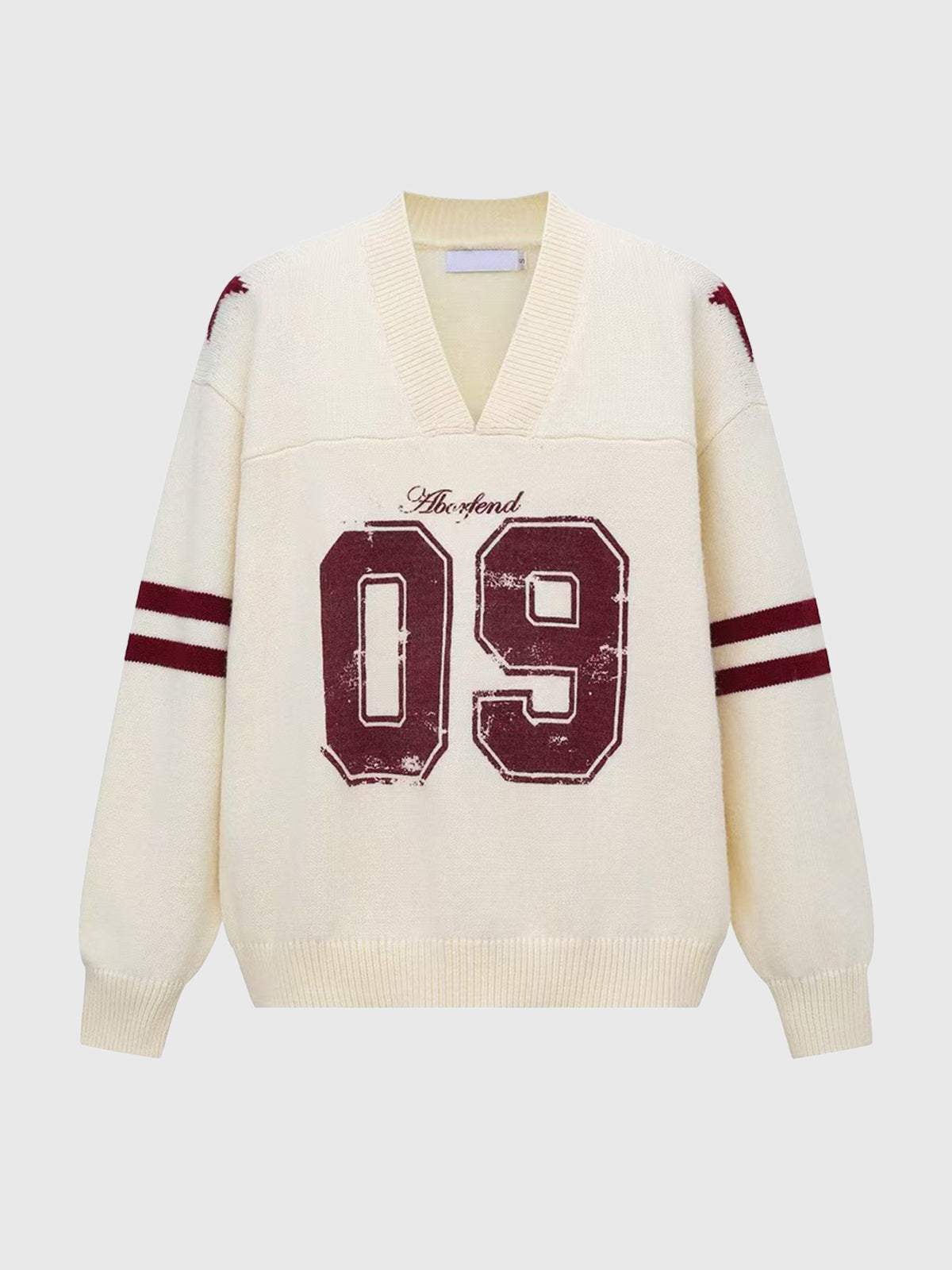 Collegiate V-Neck Sweater – Cream Burgundy