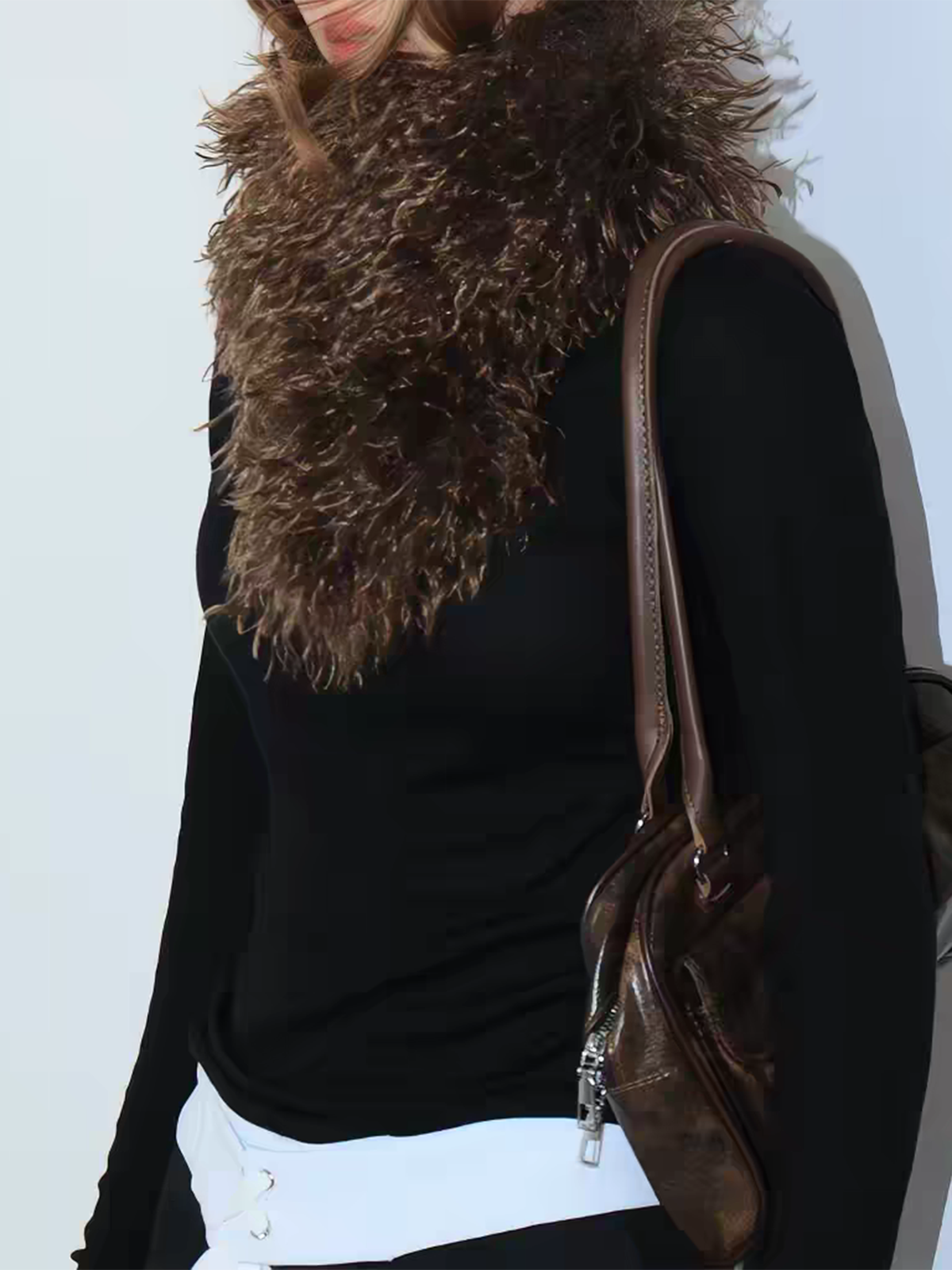 Co-ed Dorm Casual Faux-Fur Trim Shoulder Bag - Brown
