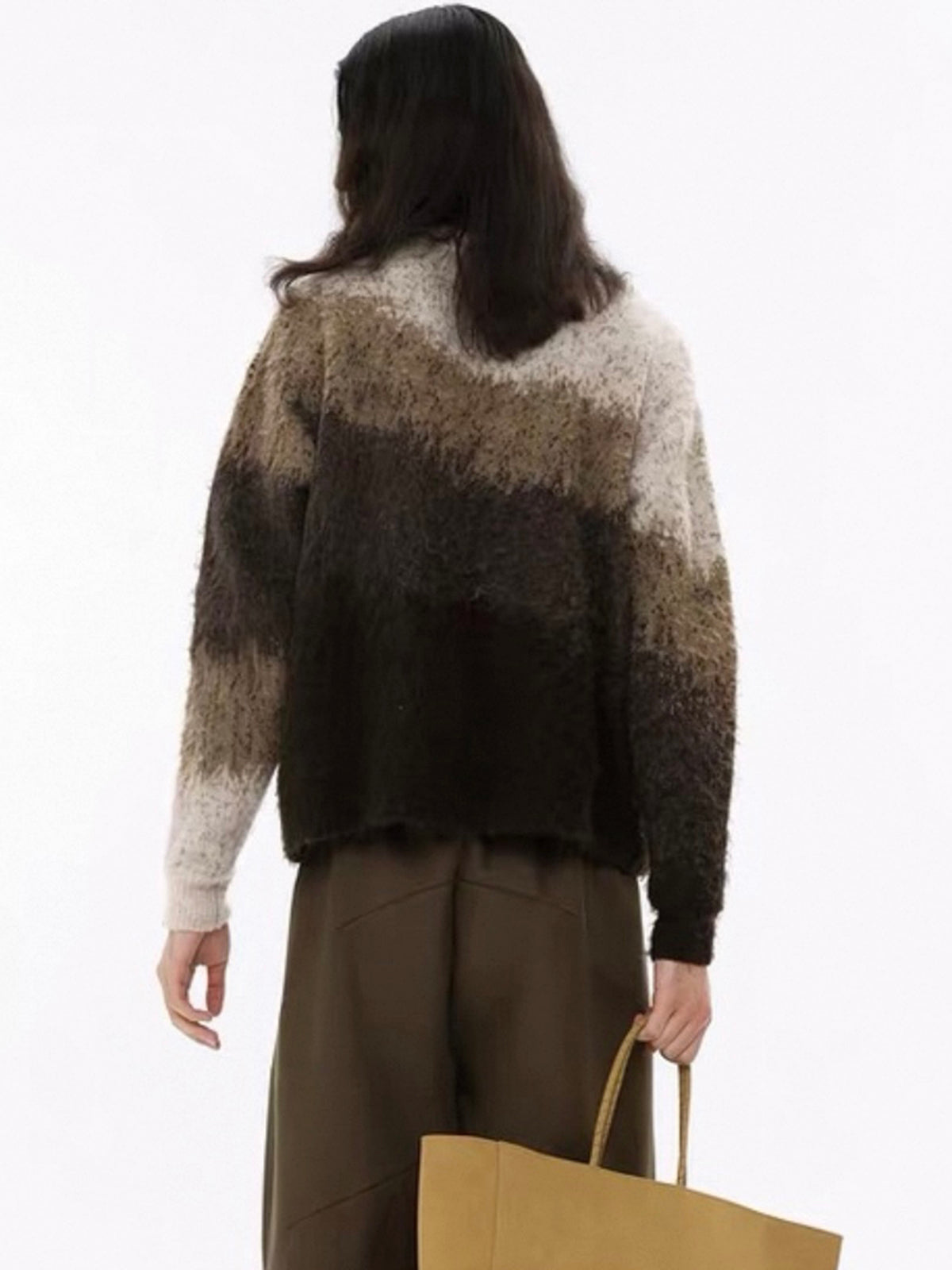 Co-ed Dorm Skimming Faux-Fur Collar Off-Shoulder Knit Top - Brown