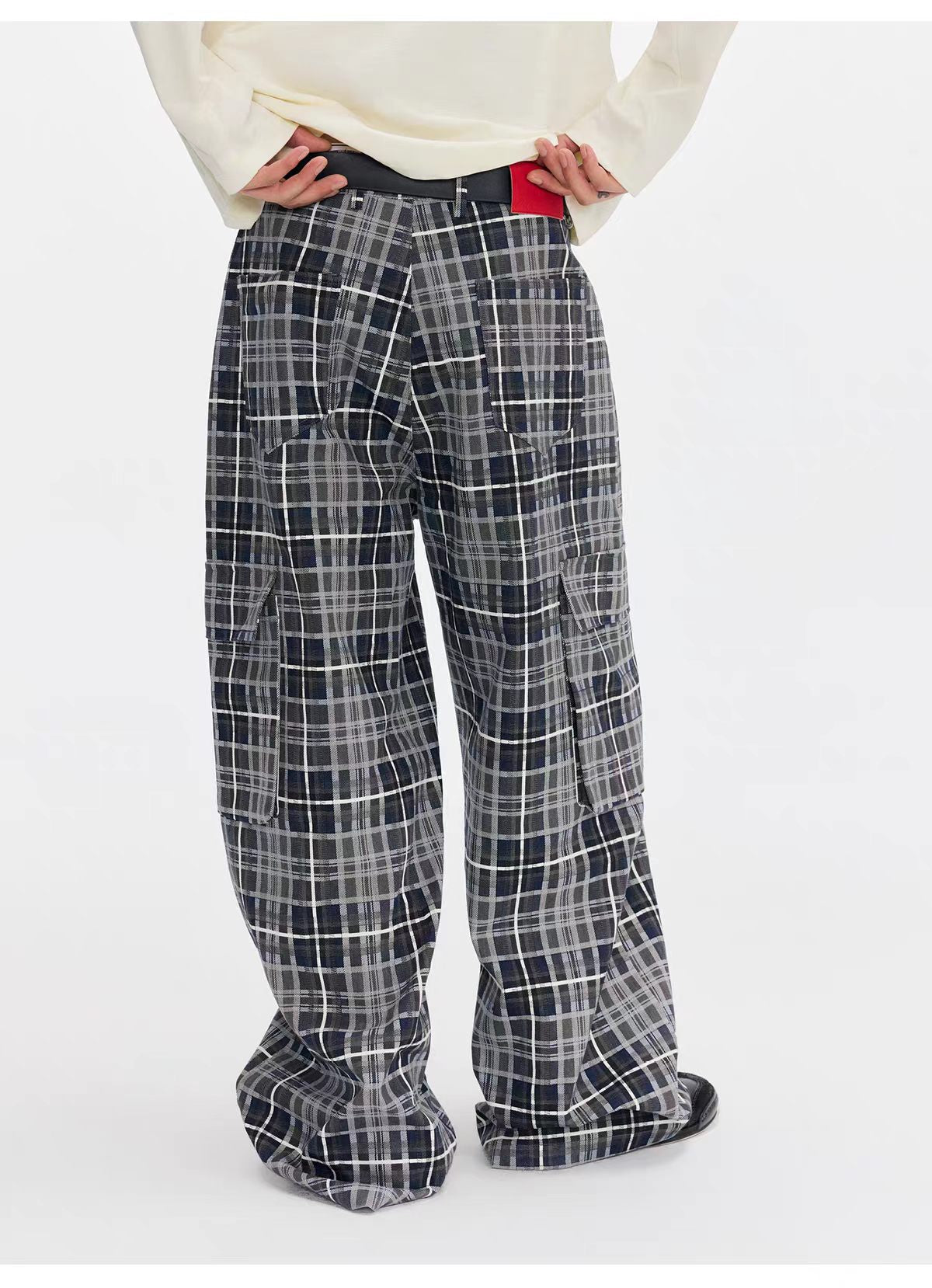 Weekday Outdoor Wide-leg Plaid Cargo Maxi Pants - Blue