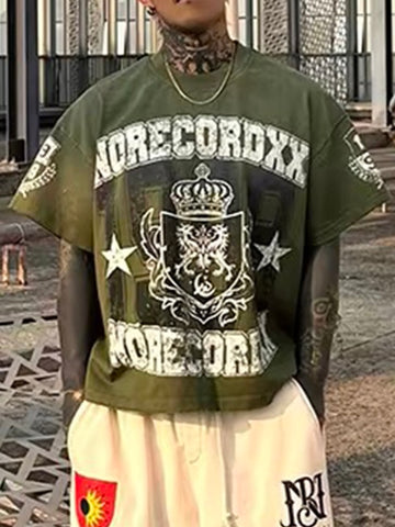 American Club Baggy Letter Graphic Sweatshirt Top - Green
