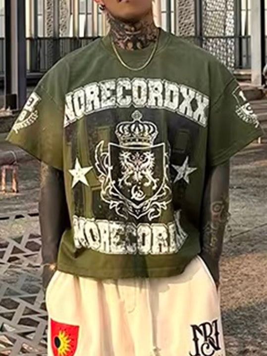 American Club Baggy Letter Graphic Sweatshirt Top - Green