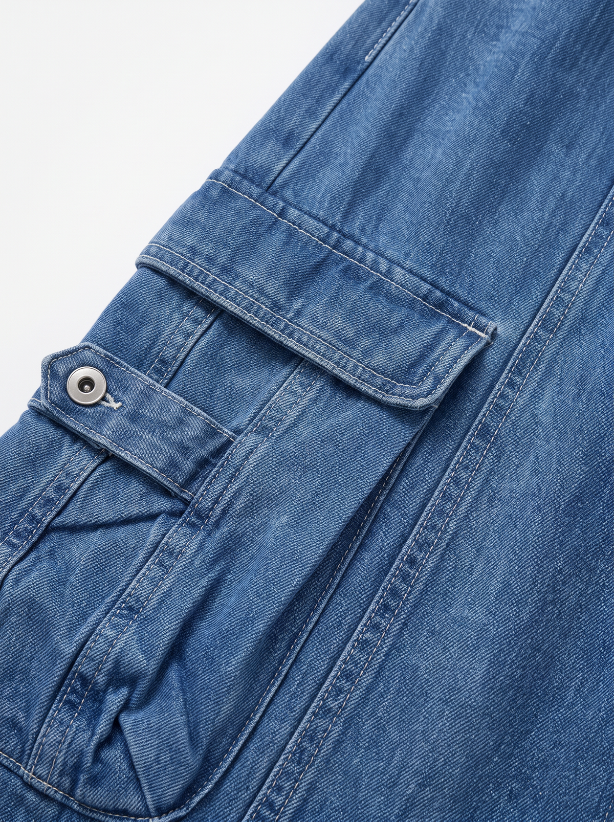 Co-ed Dorm Wide-leg Utility Denim Cargo Pants - Blue