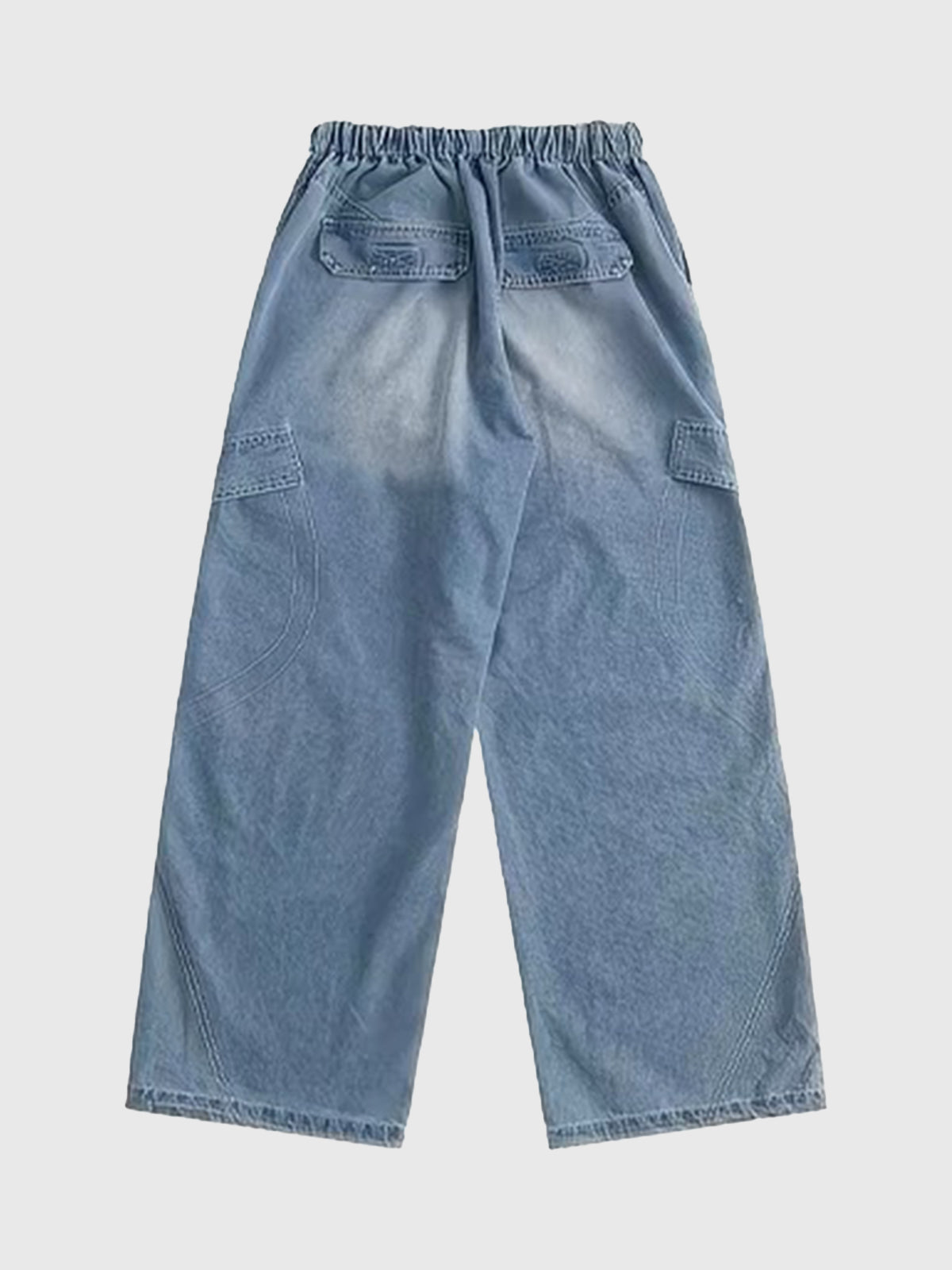 Co-ed Dorm Wide-leg Distressed Washed Denim Maxi Pants - Blue
