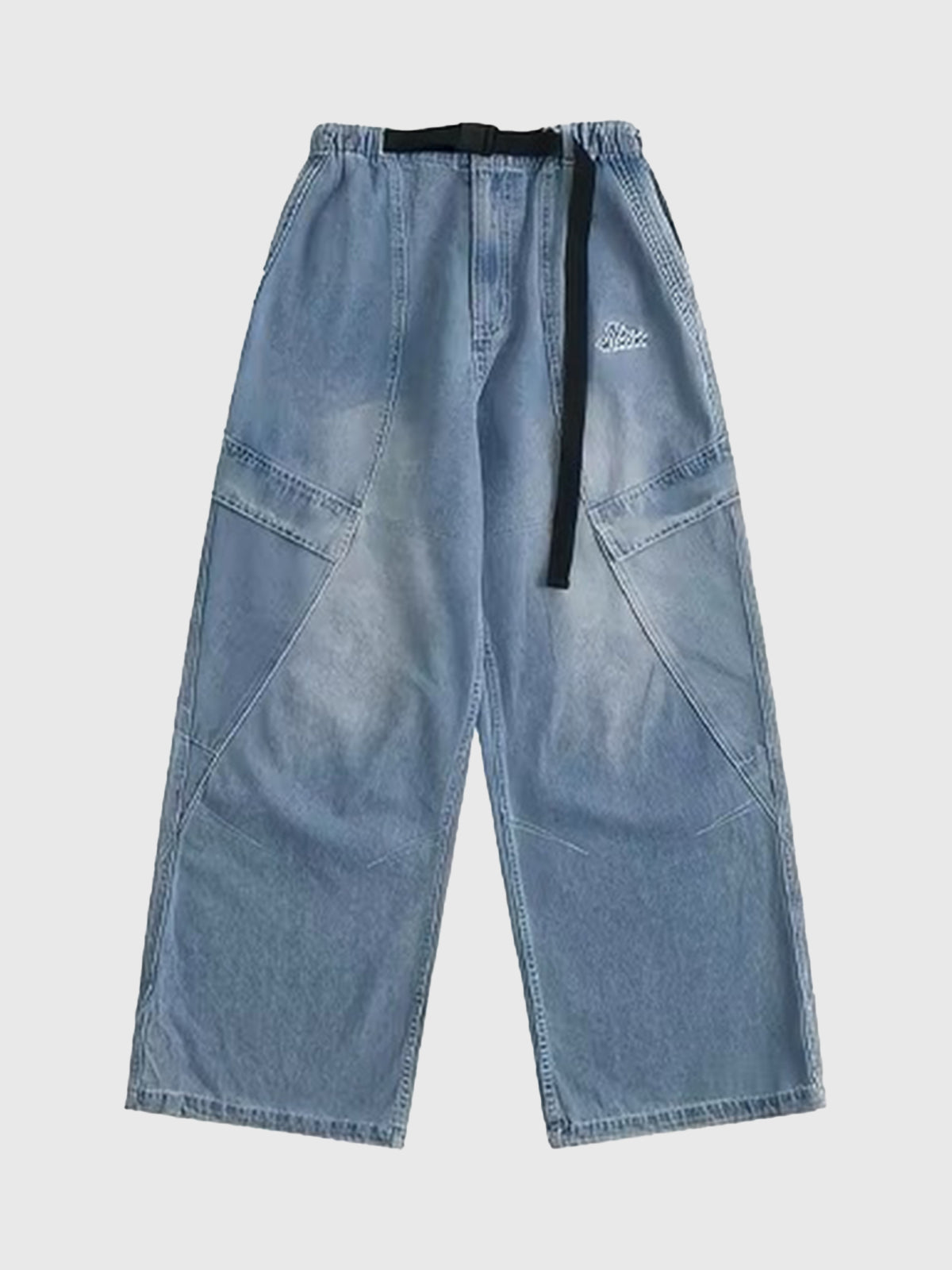Co-ed Dorm Wide-leg Distressed Washed Denim Maxi Pants - Blue