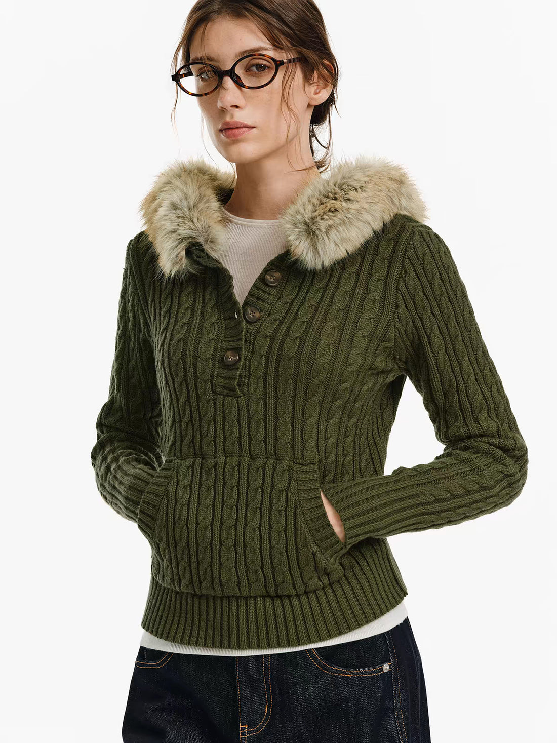 Weekday Outdoor Baggy Shearling Collar Corduroy Jacket Outwear - Green
