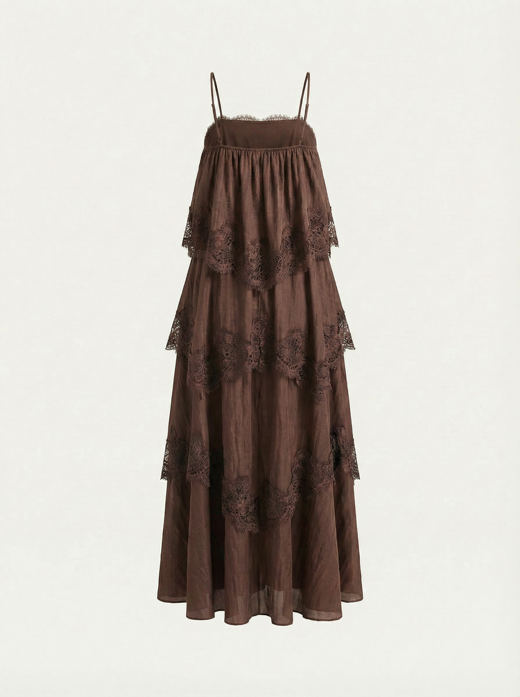 Forest Ruffle Lace Dress - Cedar Brown