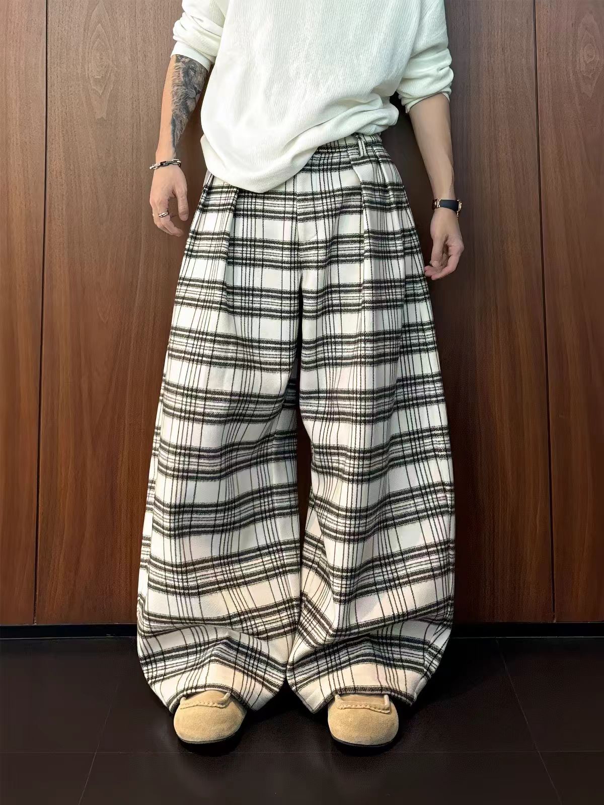 Brick Lane Wide-leg Striped Drawstring Maxi Pants - Black/White