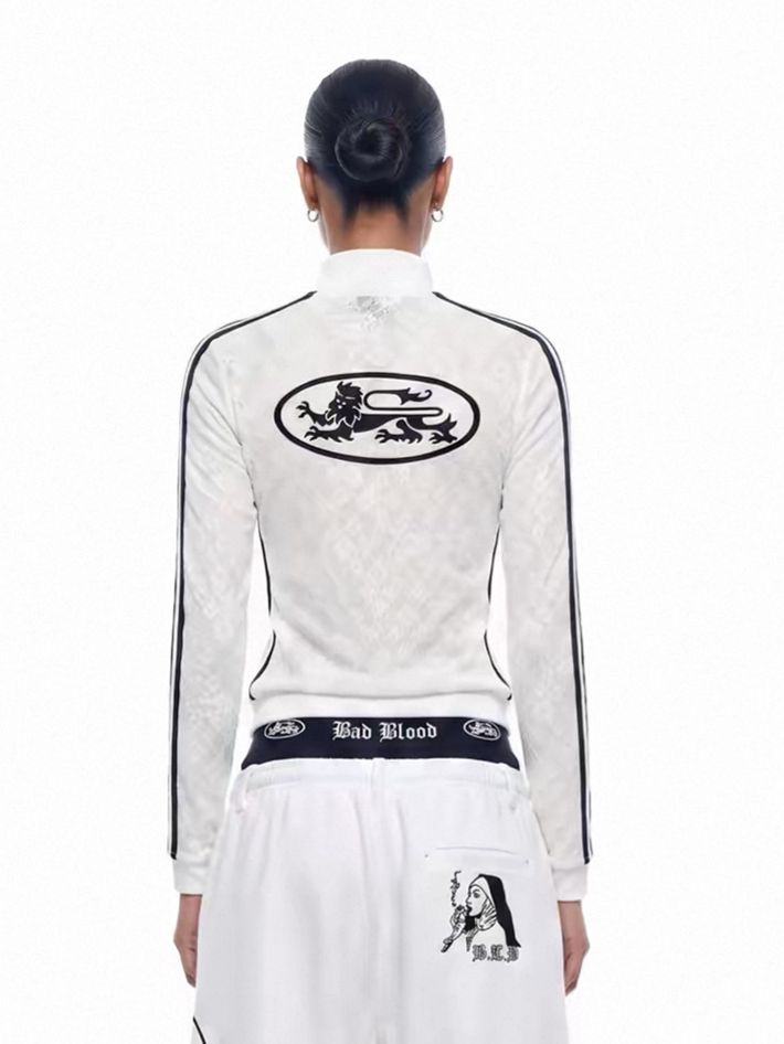American Club Skimming Side-Stripe Track Jacket Top - White