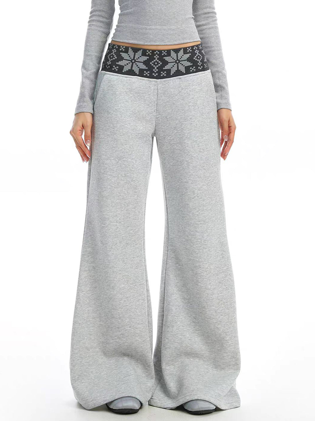 American Club Wide-leg Low Rise Casual Denim Maxi Pants - Grey