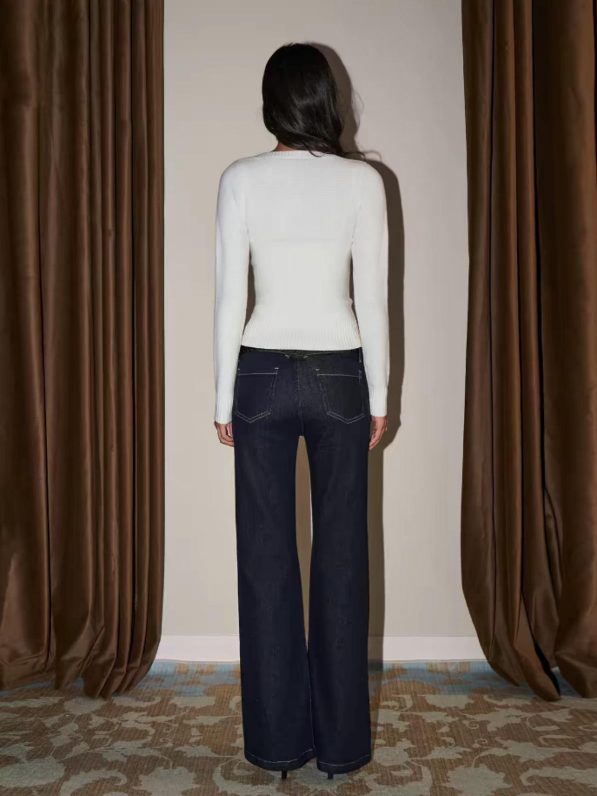 Brick Lane Skimming Boat Neck Long Sleeve Knit Sweater - Light Blue