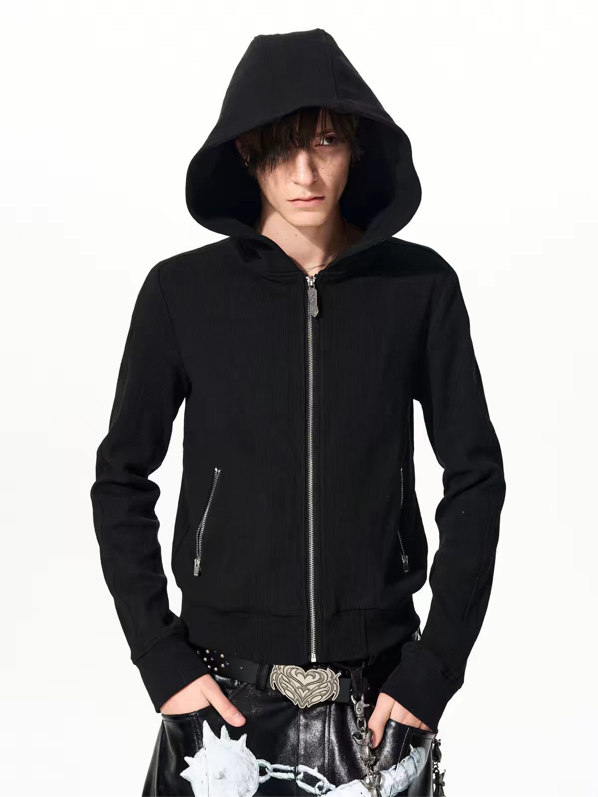 Brick Lane Baggy Letter Graphic Hooded Top - Black