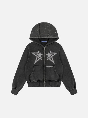 American Club Baggy Star Graphic Hooded Top - Black