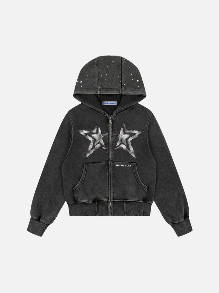 American Club Baggy Star Graphic Hooded Top - Black