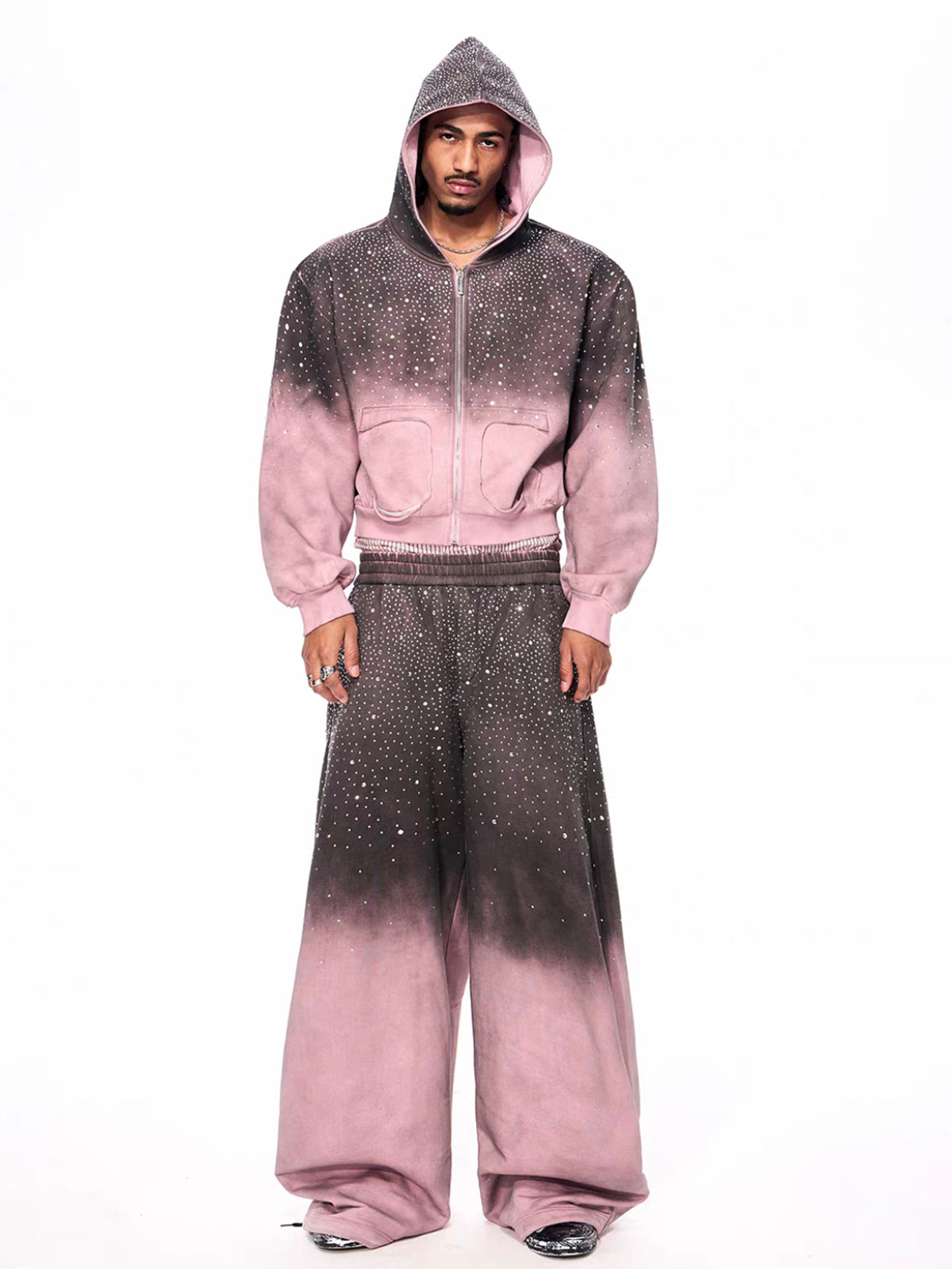 American Club Baggy Star Graphic Hooded Top - Pink