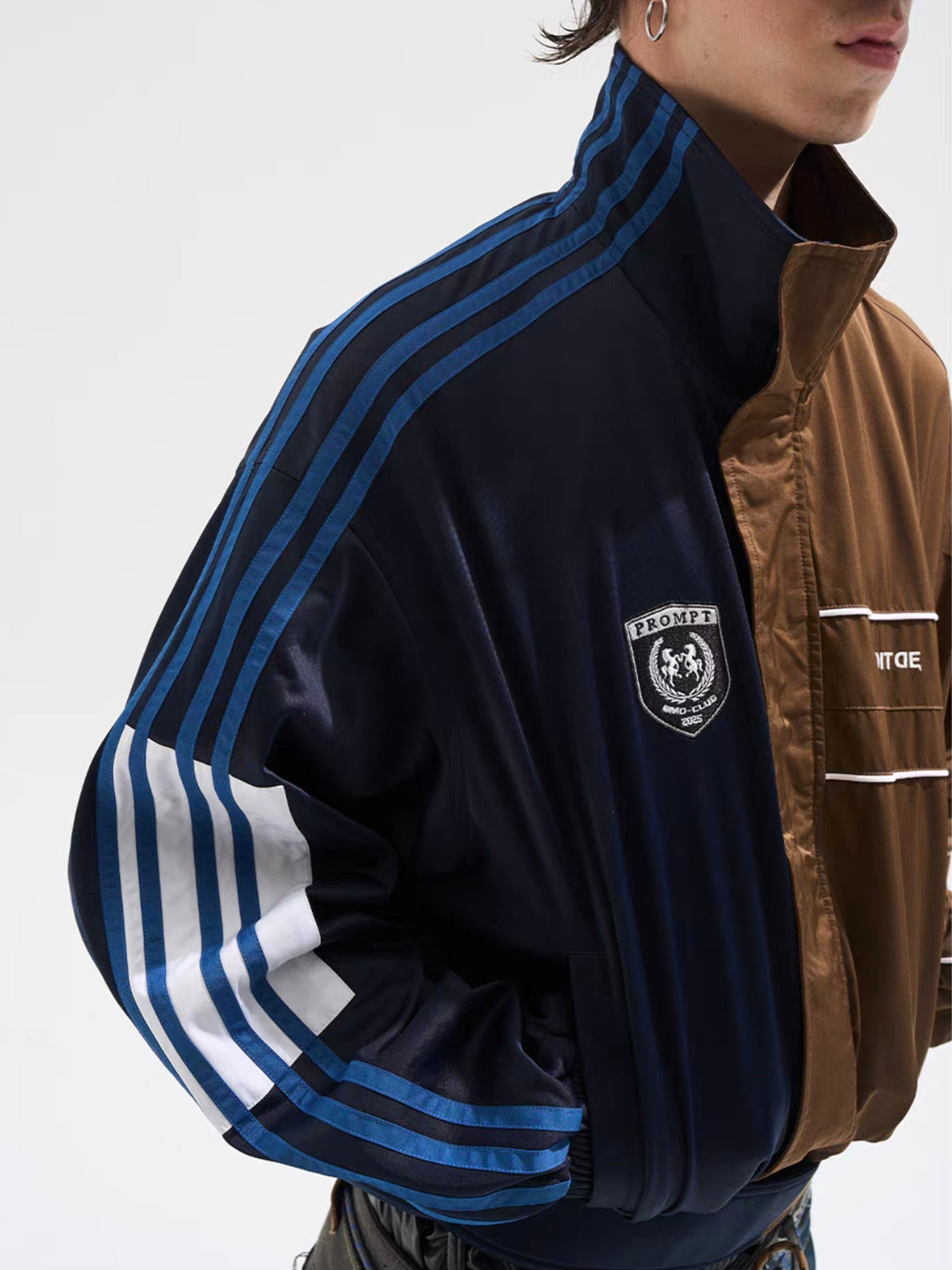 American Club Baggy Colorblock Suede Bomber Jacket - Brown