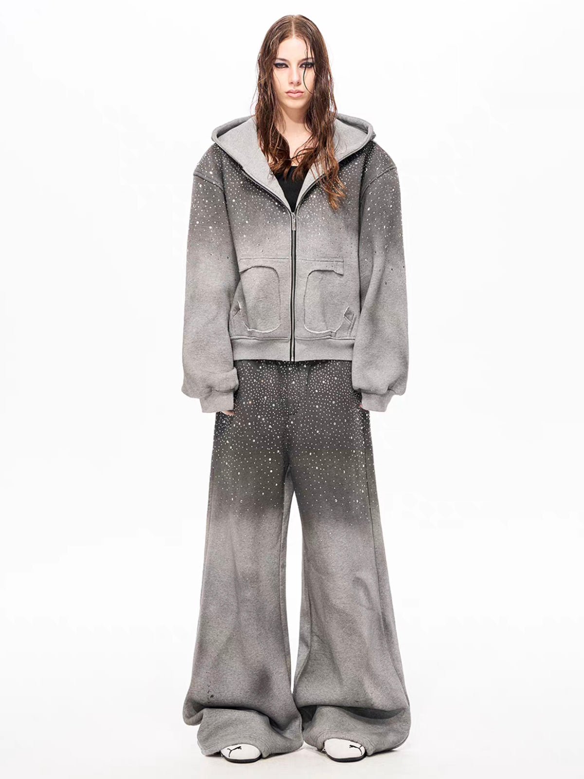 American Club Baggy Star Graphic Hooded Top - Grey