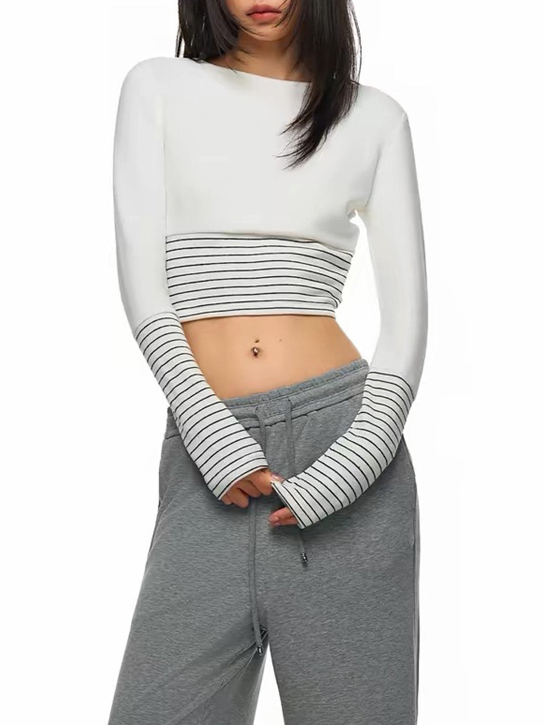 Co-ed Dorm Skimming Graphic Print Long Sleeve Top - White
