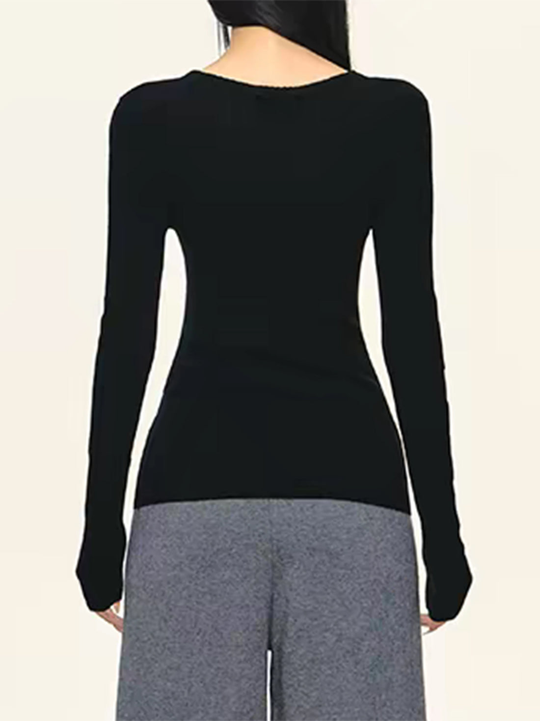 Brick Lane Skimming Asymmetrical Neckline Long Sleeve Top - Black