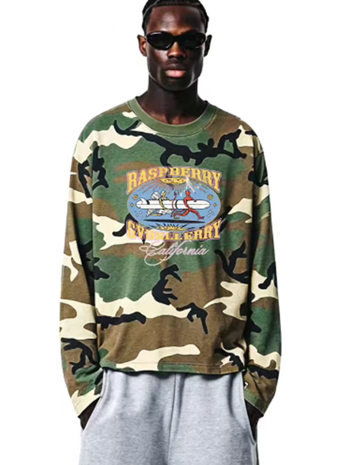 American Club Baggy Camouflage Graphic Crewneck Sweatshirt - Green