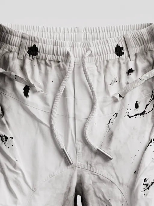 Co-ed Dorm Wide-leg Distressed Mud-Wash Cargo Pants - White