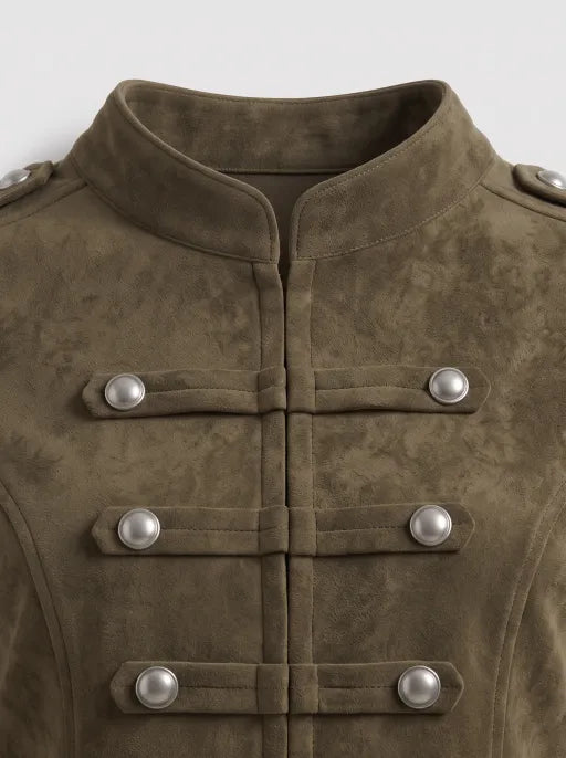 Co-ed Dorm Skimming Military Buttoned Jacket - Brown