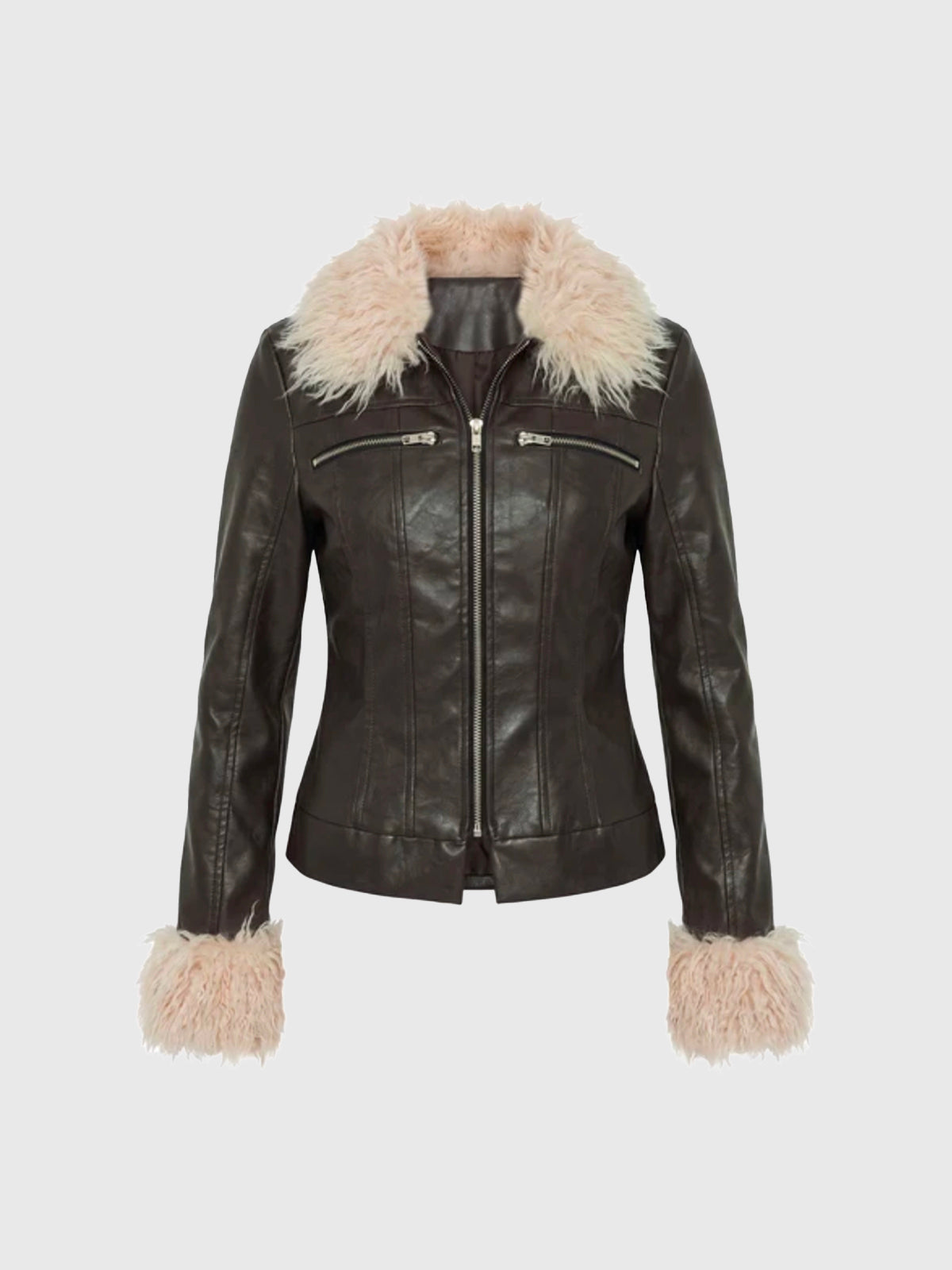 Brick Lane Skimming Faux-Fur Collar Leather Jacket - Black