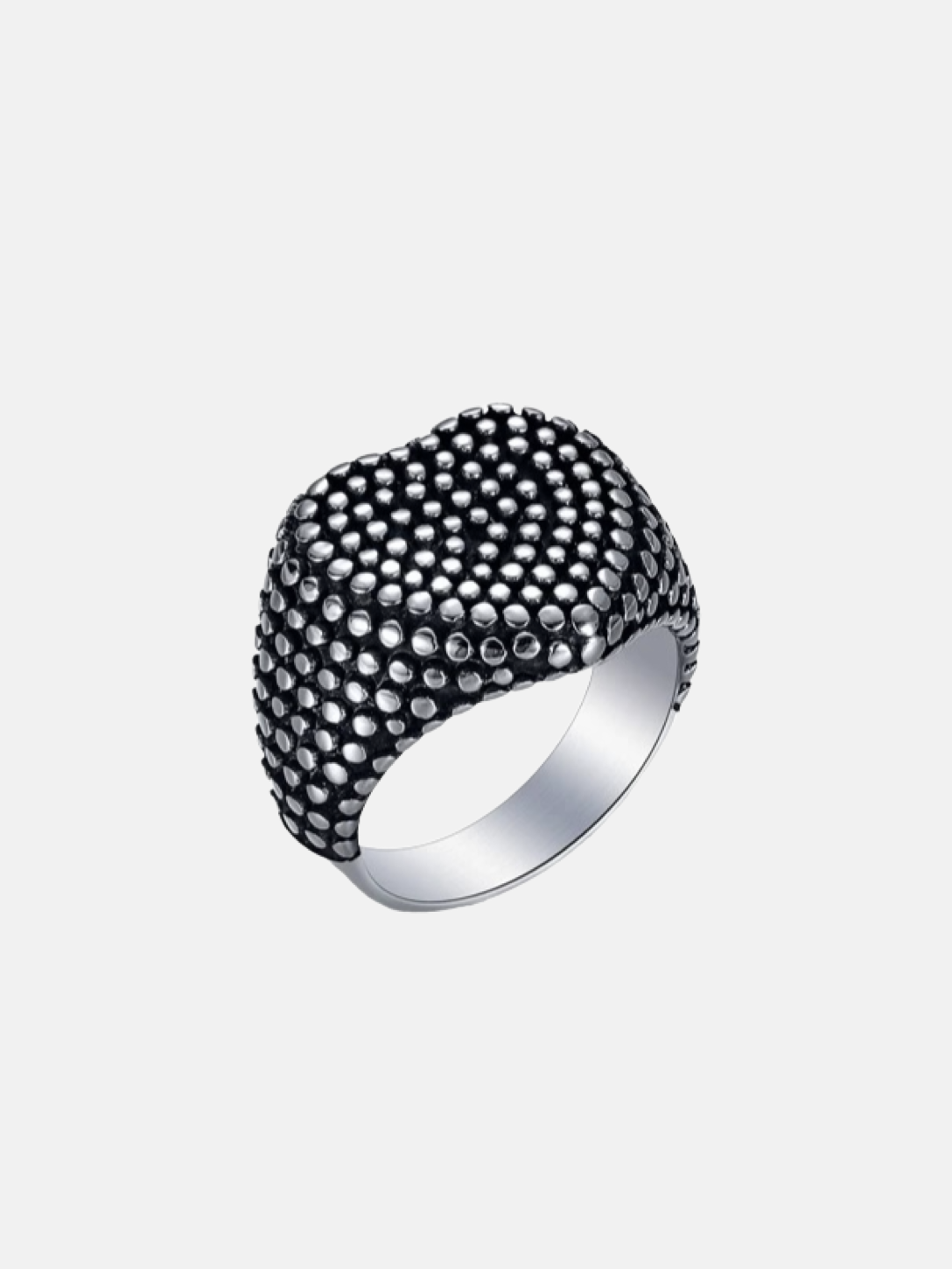 Brick Lane Vintage Studded Heart Statement Ring - Silver