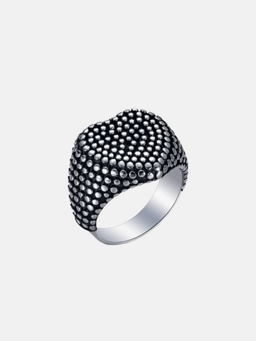 Brick Lane Vintage Studded Heart Statement Ring - Silver