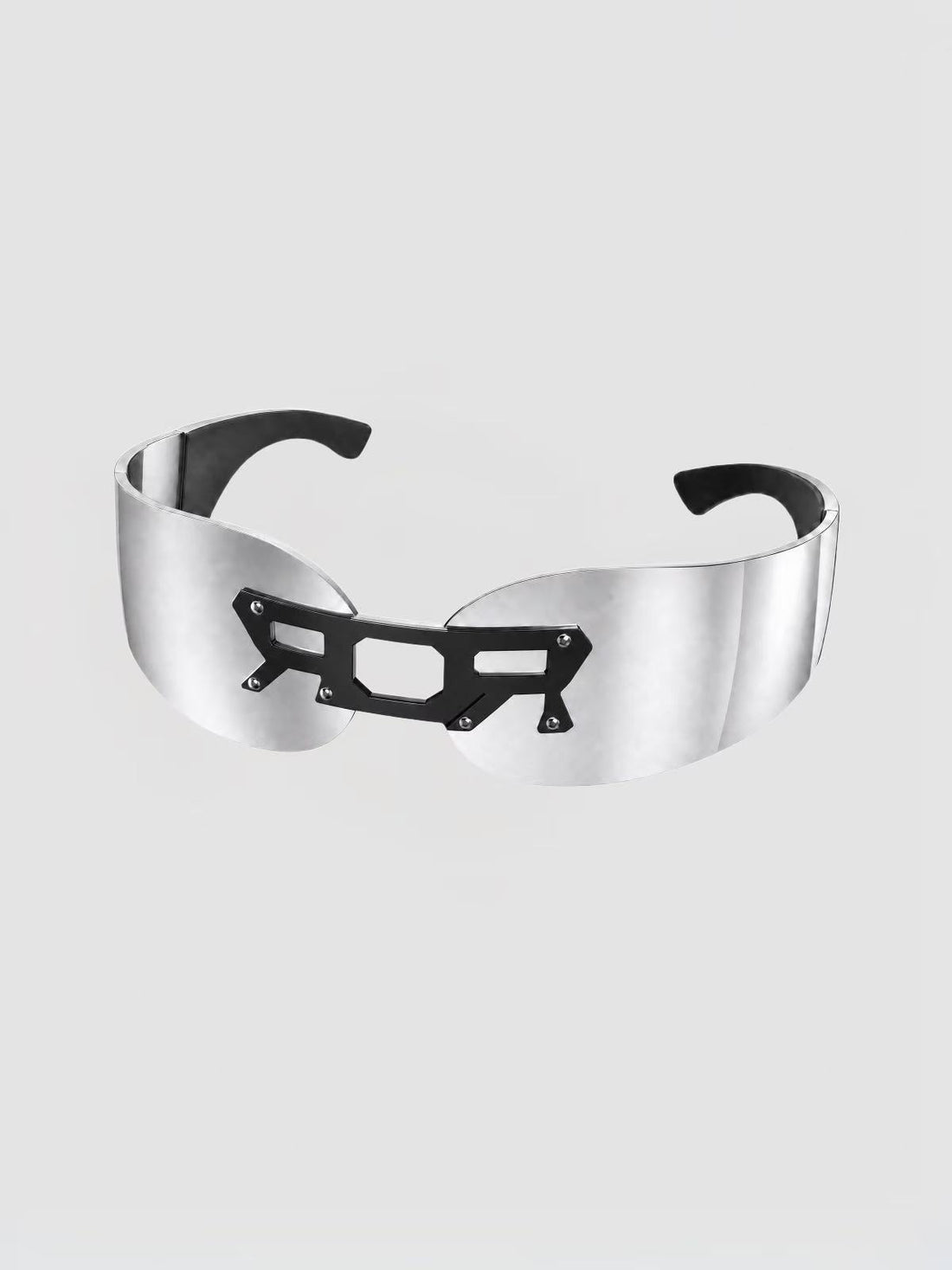 Brick Lane Y2K Futuristic Cut-out Rimless Shield Sunglasses - Silver
