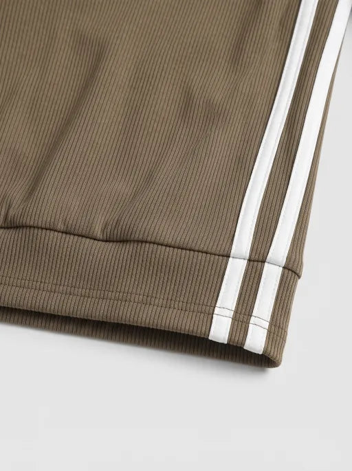 Co-ed Dorm Two-Piece V-Neck Top and Flare Pants Set - Brown