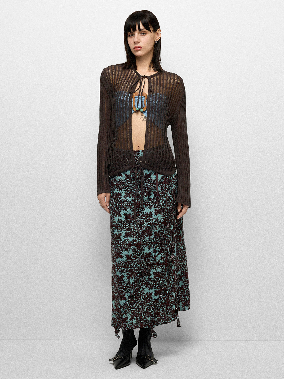 Petal Knot Skirt - Coffee Print