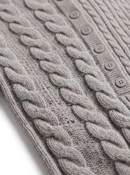 Co-ed Dorm Skimming Ribbed Knit Cardigan Sweater - Grey