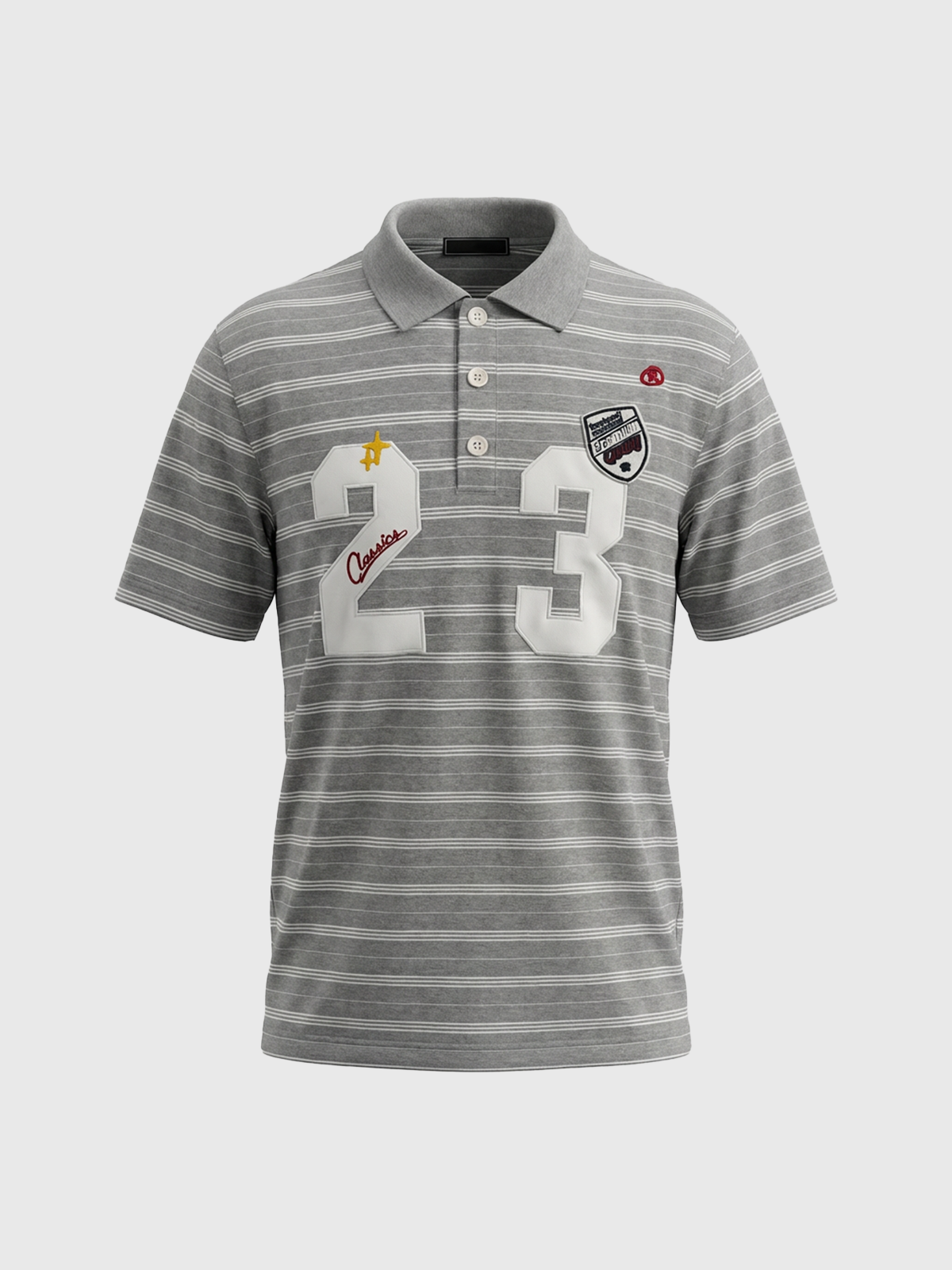 Co-ed Dorm Baggy Number 23 Stripe Polo - Grey
