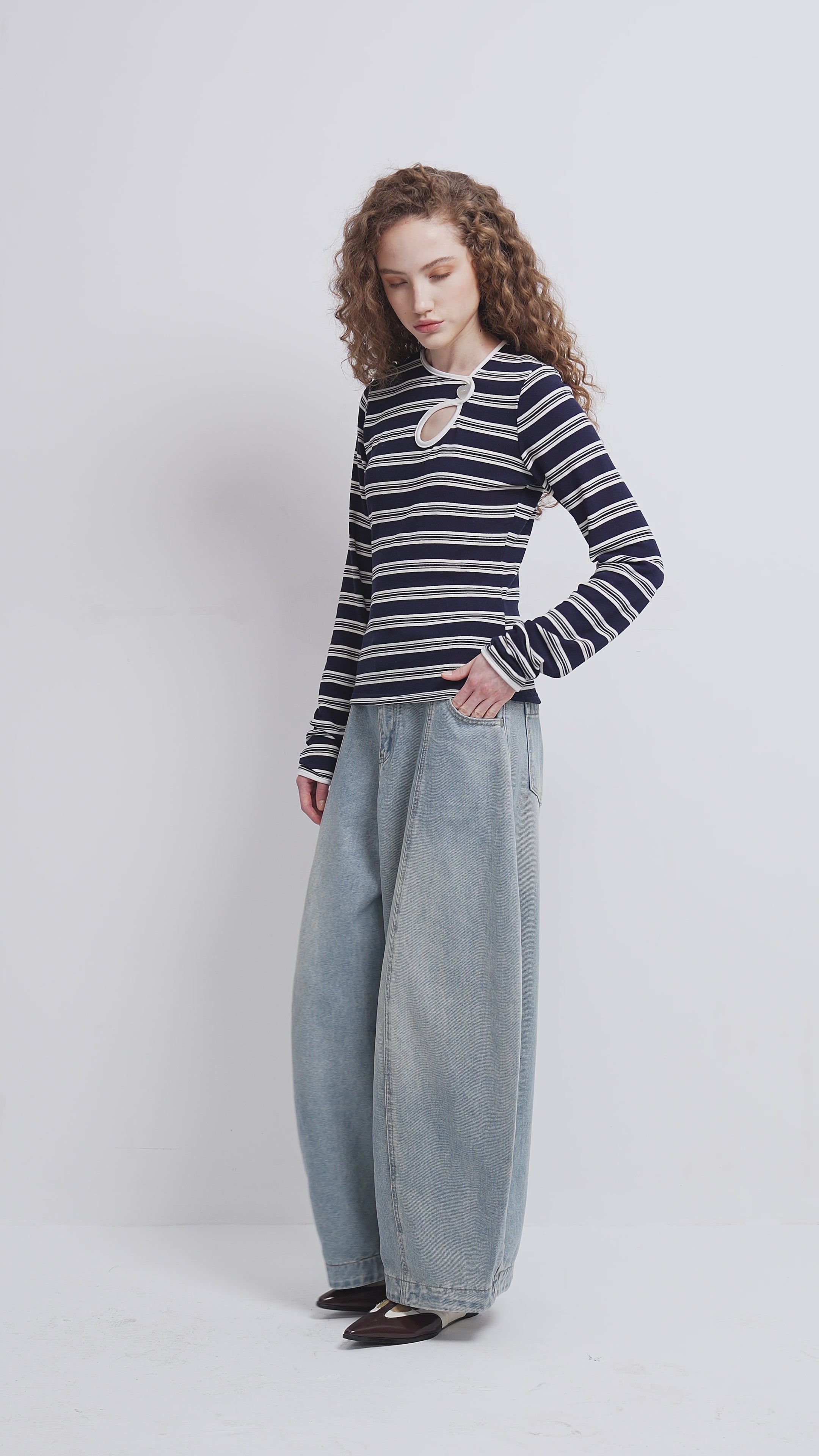 Close Call Stripe Sleeve Top – Night Grey