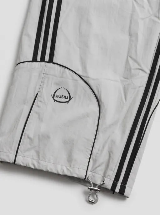Weekday Outdoor Baggy Side-Stripe Windbreaker Track Pants - Grey