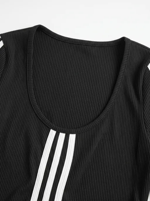 Co-ed Dorm Skimming Striped Long Sleeve Top - Black