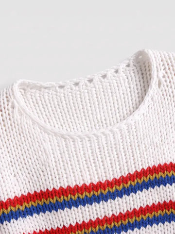 American Club Baggy Striped Knit Sweater - White