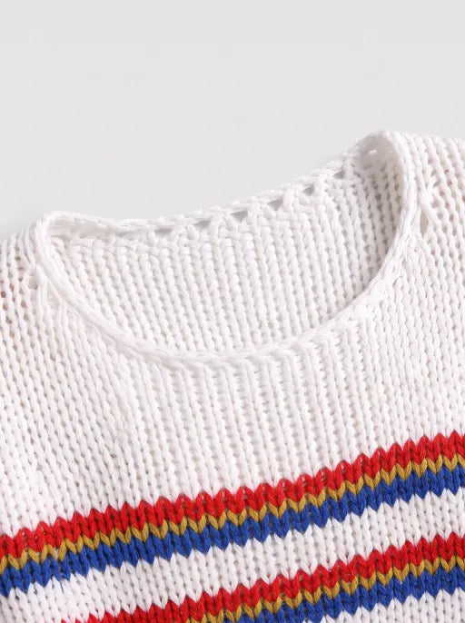 American Club Baggy Striped Knit Sweater - White