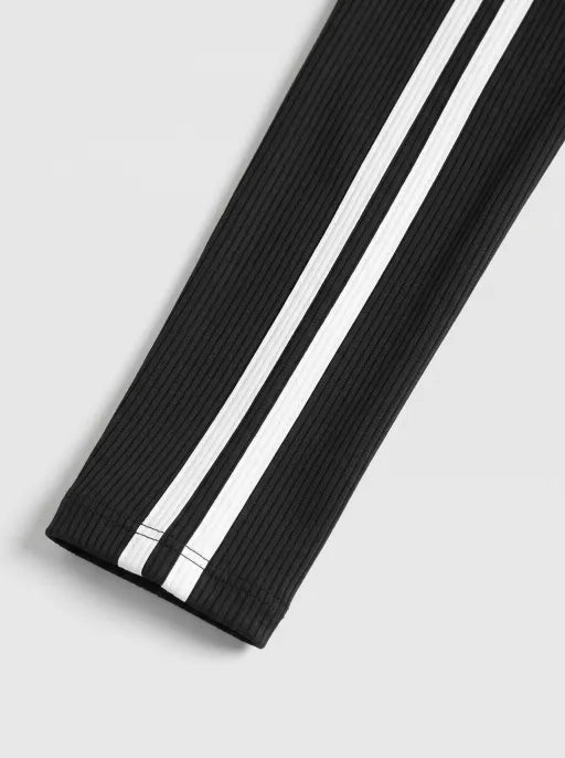 Co-ed Dorm Skimming Striped Long Sleeve Top - Black